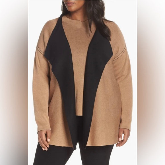 Eileen Fisher Silk & Organic Cotton Cascading Front Cardigan Black Reversible - Picture 3 of 14